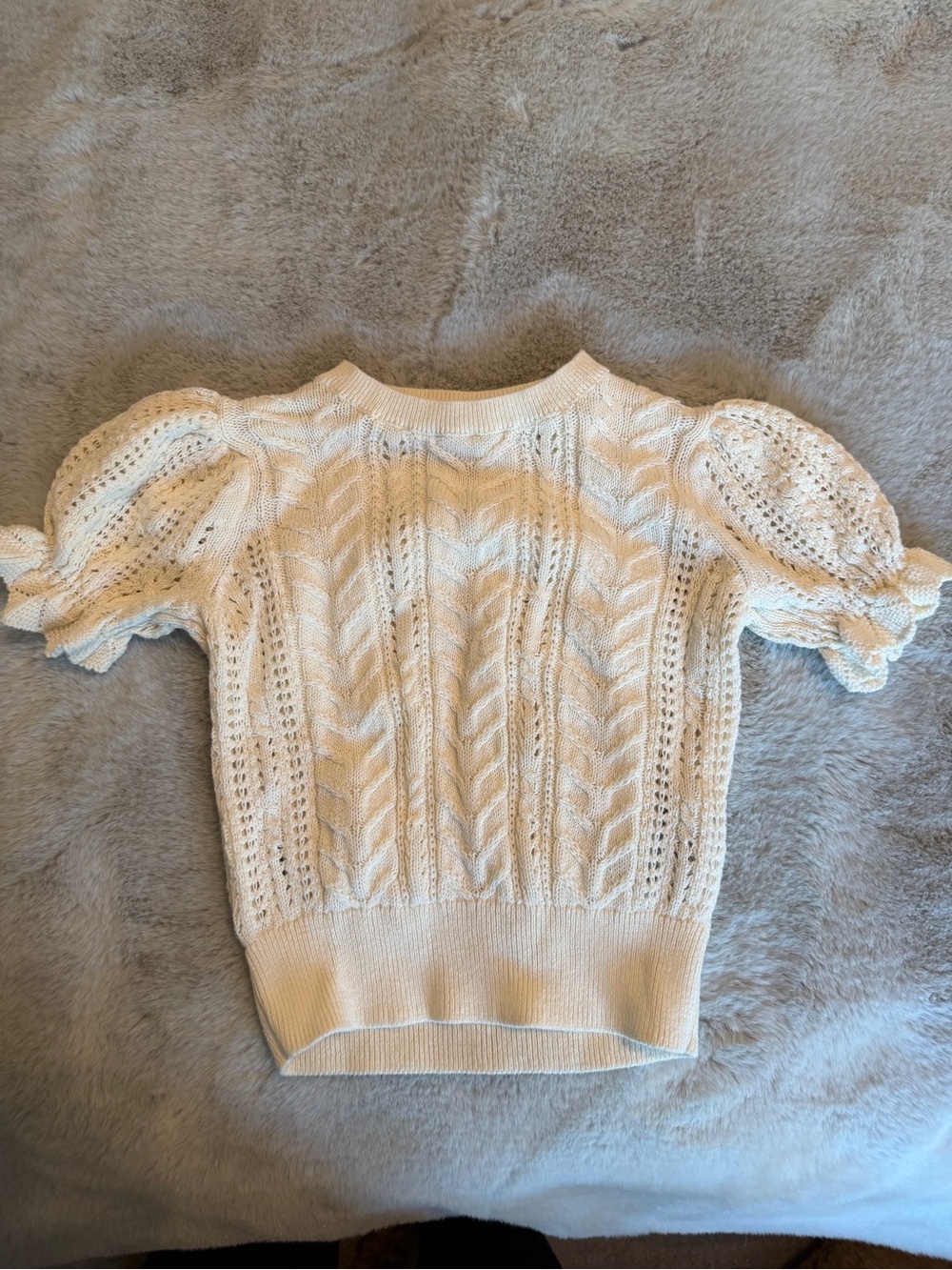 GAP Cream Cable Knit Puff Sleeve Sweater